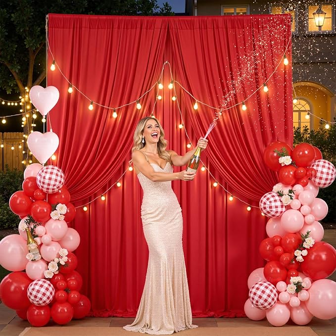 50ft×12ft Red Backdrop Curtain for Wedding Parties, 10 Panels Wrinkle Free - Image 5