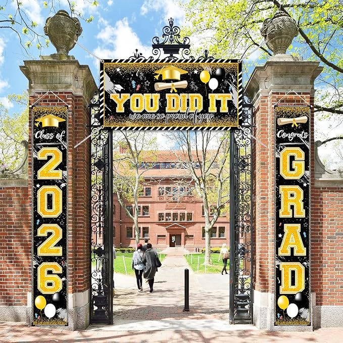 Black and Gold Graduation Decorations Class of 2026 Congrats Grad Banner Grad - Image 2