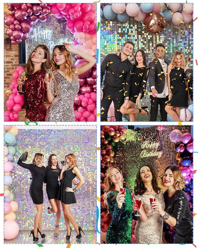 Iridescent Silver Shimmer Wall Backdrop 36 Panels Cover 6 x 6 Ft, Photo - Image 2