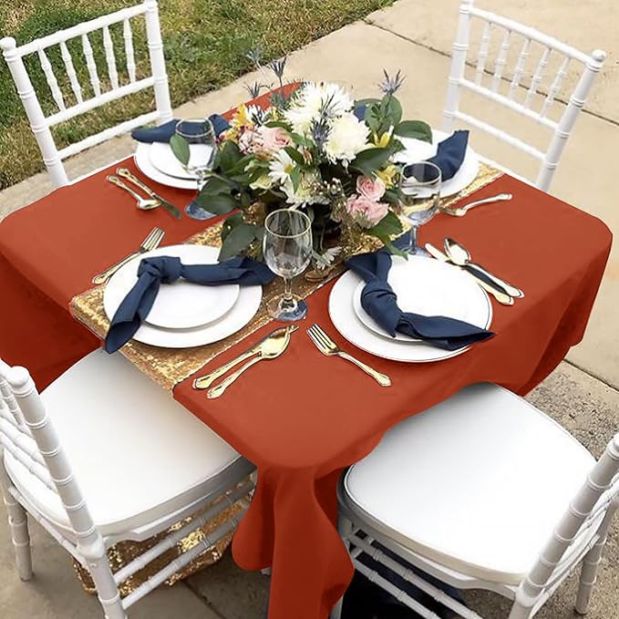 Fitable 6 Pack Square Fall Tablecloths - 70 x 70 Inches, Rust - Stain Resistant and Reusable Table Clothes, Polyester Fabric Table Covers for Dining, Card Tables, Coffee Tables