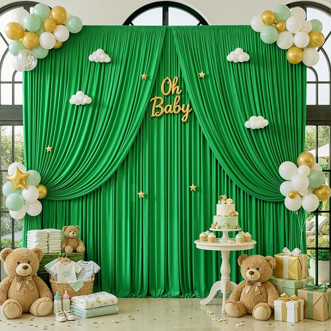 50x12 ft Green Backdrop Curtains - Image 5