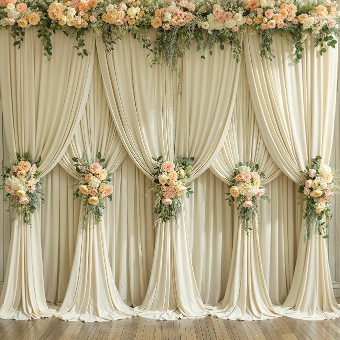 4 Panels Backdrop Curtains for Wedding Party Wrinkle Free Beige Backdrops - Image 3