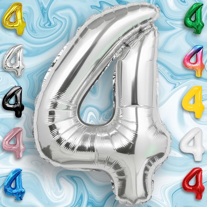 Silver Number Balloon 4 Mylar Foil Balloons 40 inch - Image 3