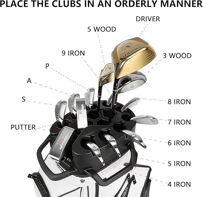 14 Way Full-Length Divider Top Men Golf Cart Bag, Fixed Slots Clubs Organized Premium Oxford Cloth Women 13 Pockets Black Blue Green Golf Bag with 3 Handles Cooler Rain Cover