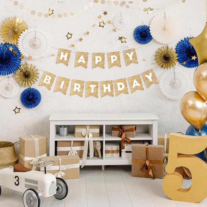 Hooqict Gold Happy Birthday Banner Sign - Image 7