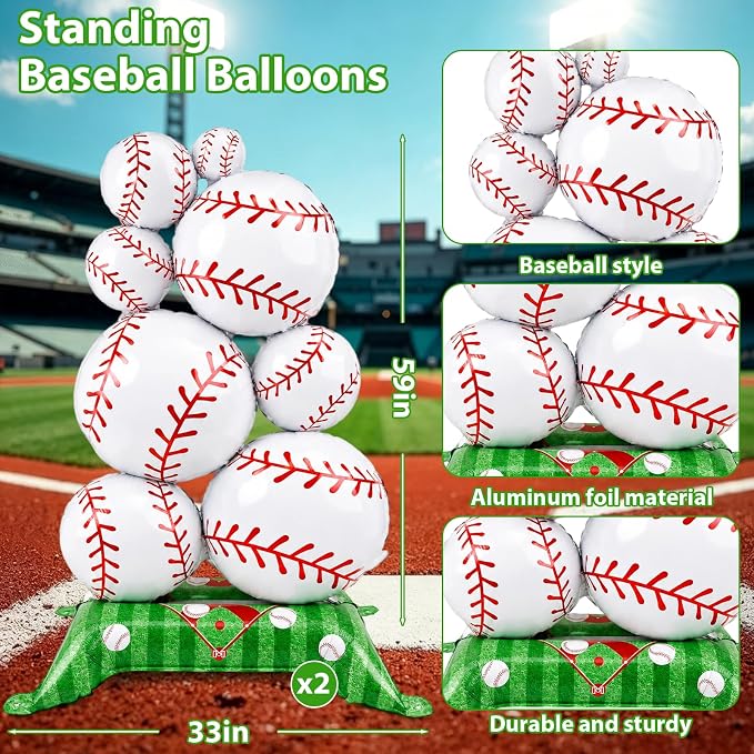 Giant Self Standing Baseball Balloons 2 Pack 59in Baseball Birthday Party - Image 2