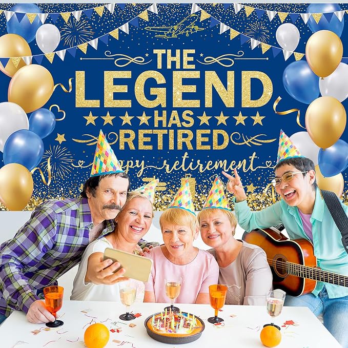 Blue Gold The Legend Has Retired Banner Backdrop Photography Background Hanging - Image 3