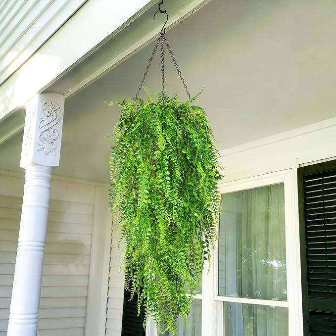 8Pcs Fake Ferns Fake Hanging Plants Artificial Ferns Vine Greenery | UV - Image 5