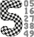 40In Black White Checkered Number 5 Balloon Race Car Digital Foil 5 Balloon | by YOIOZAIZAI