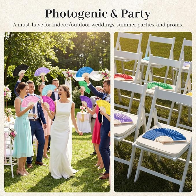 JOHOUSE 28 PCS Color Paper Fans Handheld, 8.3 Inch Foldable Hand Fan | Paper - Image 2