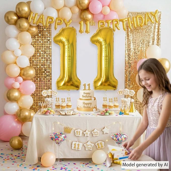 Gold Number 11 Balloon 40 Inch, Shiny Foil Decor - Image 2