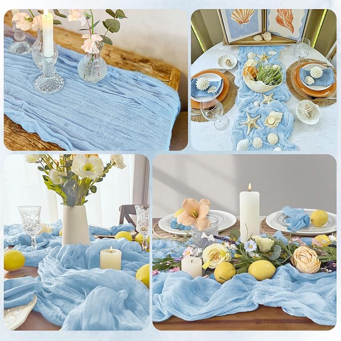 6 Pack Baby Blue Cheesecloth Table Runner 17x108 Inch Semi Sheer Boho Gauze - Image 6