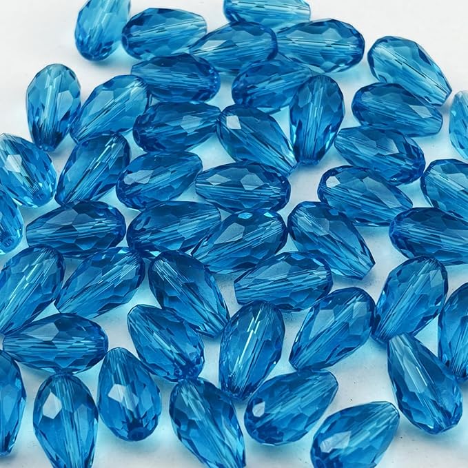 150pcs 4x6mm Teardrop Crystal Glass Beads for Jewelry Making, Faceted Vertical Hole Teardrop Glass Spacer Beads for Wind Chimes Bracelet Earring Necklace DIY Craft(Lake Blue)