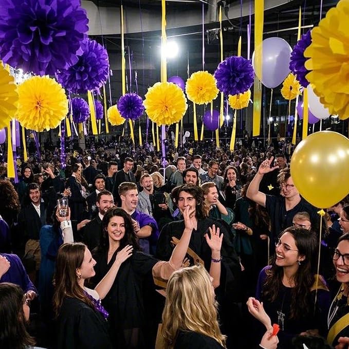 Capesaro Purple Yellow Tissue Paper Pom Poms，12PCS Tissue Paper Flowers - Image 5