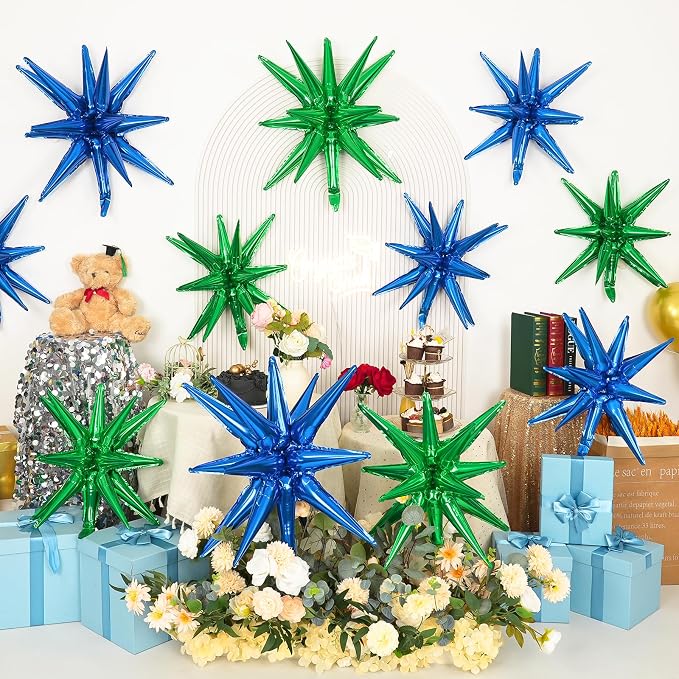 9Pcs Navy Blue and Green Star Balloons, Large Explosion Foil Balloons, Metallic - Image 4