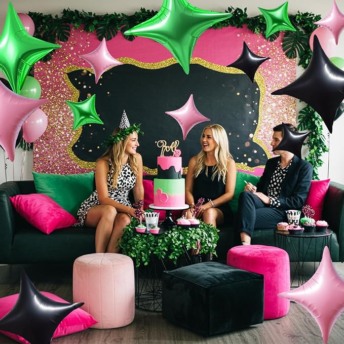 TONIFUL 30Pcs Four Pointed Star Balloon Light Pink Green Black Foil Balloon | - Image 6
