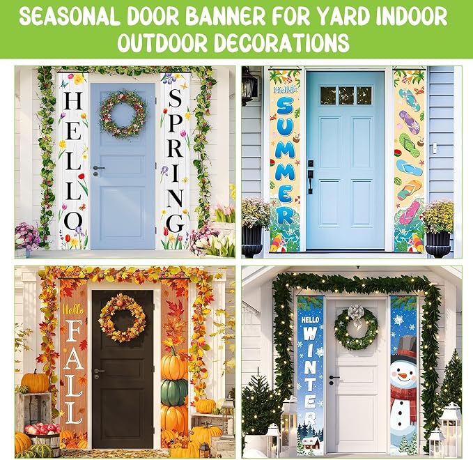 Preboun 12 Pairs Seasonal Door Banner Decorations Set Summer Fall Welcome - Image 3