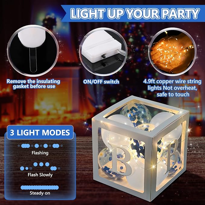 Baby Shower Balloon Box Decorations, 4 Pack Led Fairy String Lights and 40 Pcs - Image 4