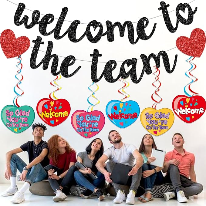 Black Glitter Welcome to the Team Banner, Hanging Swirls, Decorations - Image 6