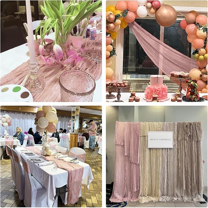 10 Pack Dusty Pink Cheesecloth Table Runner 6FT Boho Gauze Fabric Table Runner - Image 7