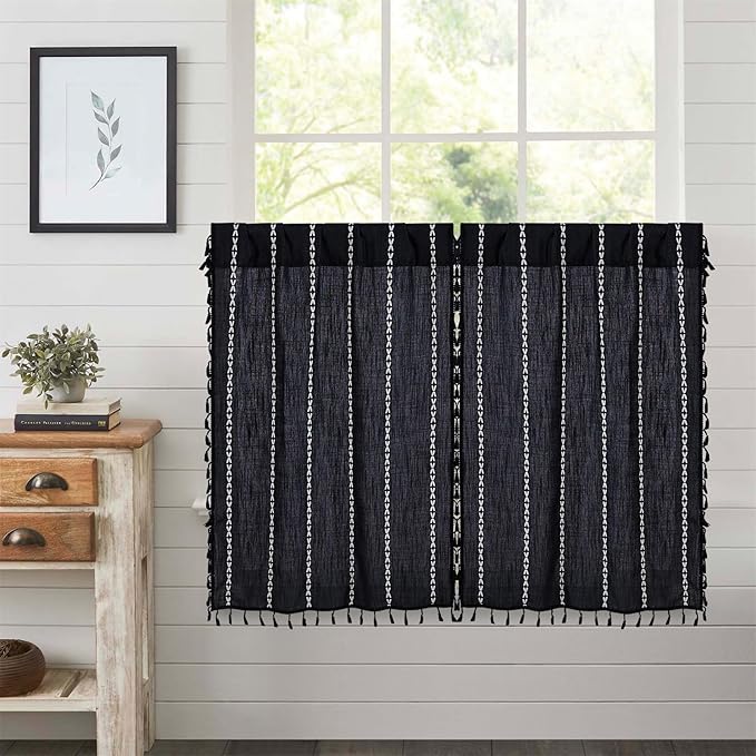 RoomTalks Black Boho Kitchen Curtains 36 Inch Length French Striped Modern by RoomTalks