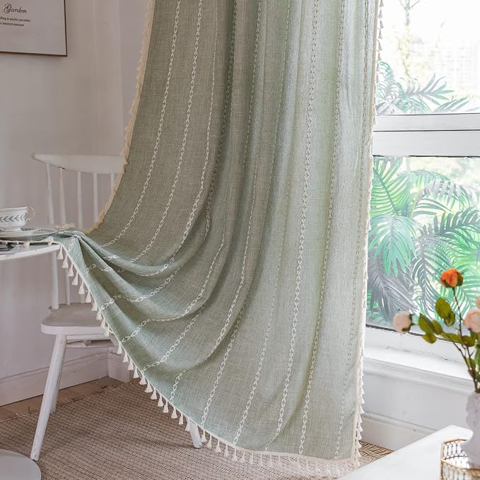 RoomTalks Sage Green Modern Farmhouse Textured Curtains by RoomTalks