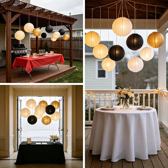 Cream Black Gold Chinese Paper Lanterns - Image 7