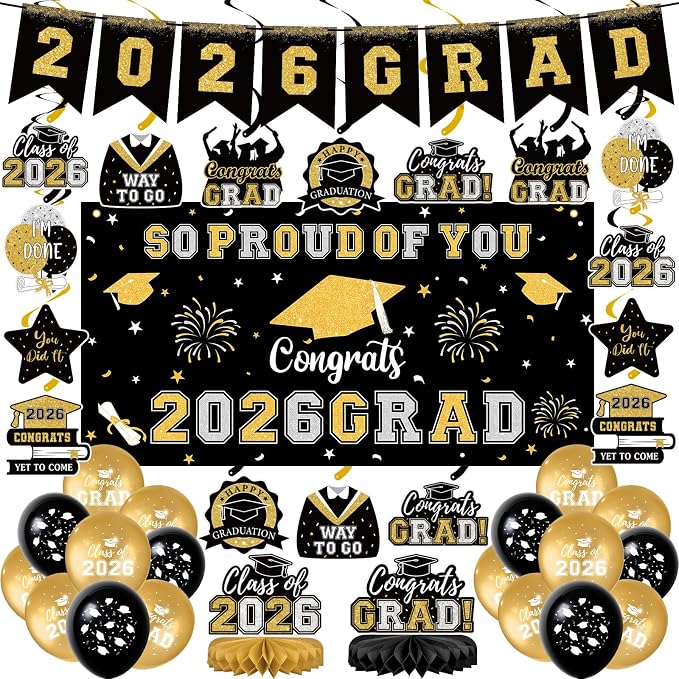 59Pcs Graduation Decorations 2026 Backdrop Balloons Banner Centerpiece Hanging by Yunfan