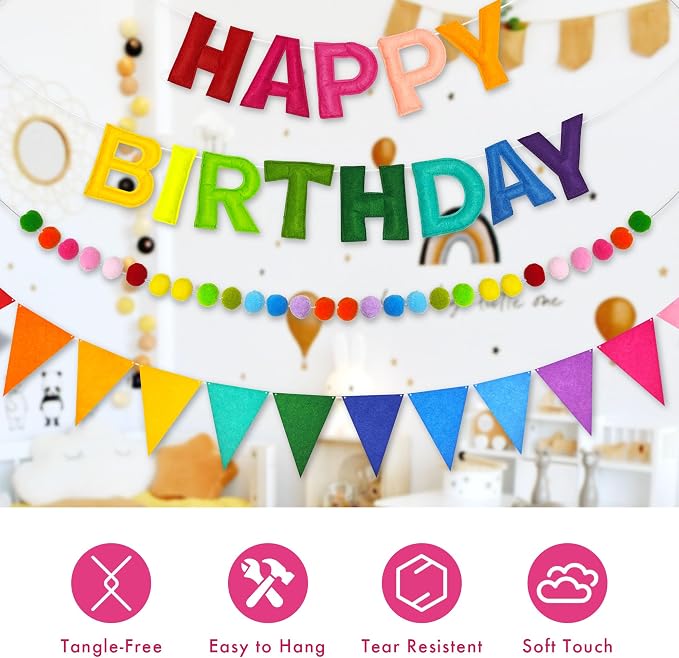 CANREVEL 3 PCS Pre-Strung 3D Happy Birthday Banner Decorations, Rainbow | - Image 3