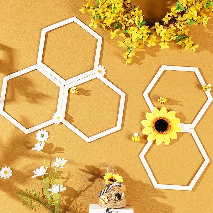 Gerrii 12 Pcs 8.2 Inch Honeycomb Decorations Unfinished Wooden Hexagon Wall - Image 3