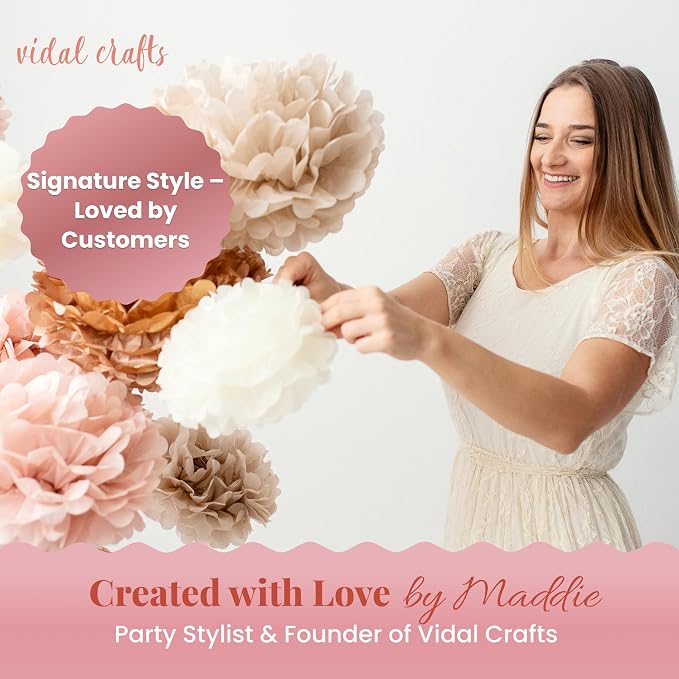 Vidal Crafts 20-Piece Boho Tissue Paper Pom Poms - Image 3