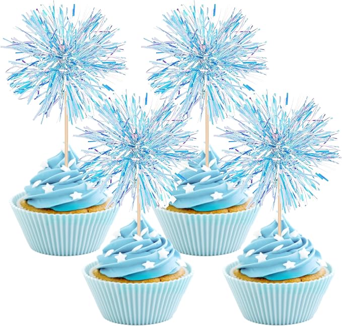 30 PCS Foil Firework Cupcake Toppers Happy Birthday Cupcake Toppers Sparkle by ZHUOWEISM