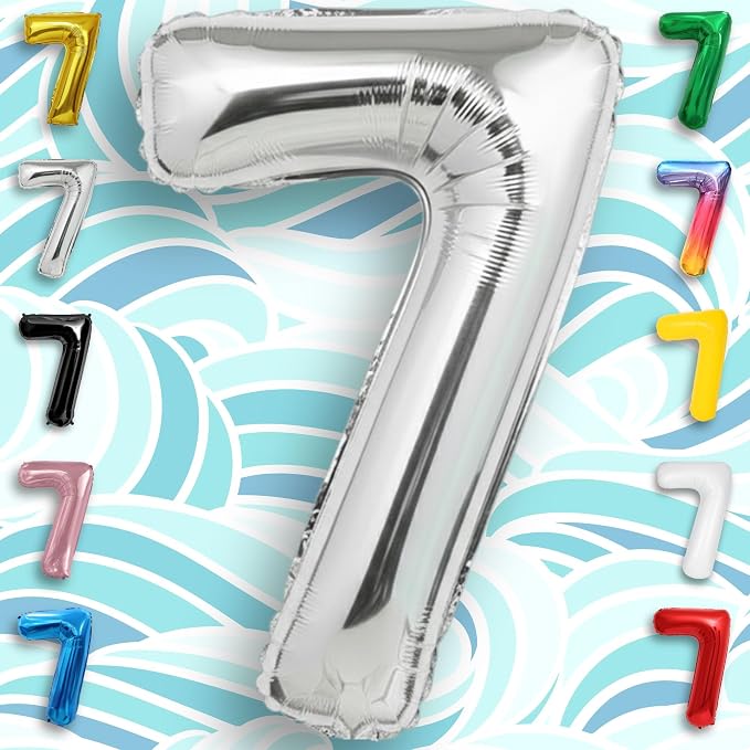 Silver Number Balloon 7 Mylar Foil Balloons 40 inch - Image 6