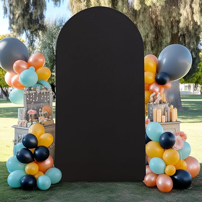 6.6FT Black Arch Backdrop Cover - Polyester Fitted Wedding Arch Stand Covers Round Top Chiara Arch Backdrop Cover for Birthday Party Banquet Photo Background Decoration