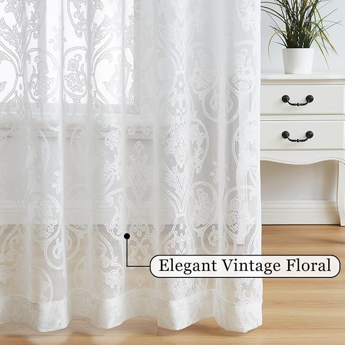 Treatmentex Lace Sheer Curtains Vintage Damask Knitted European Floral Damask - Image 7