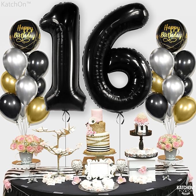 KatchOn Giant Black 16 Balloon Numbers Foil 40 Inch 16 Birthday Decorations | - Image 5