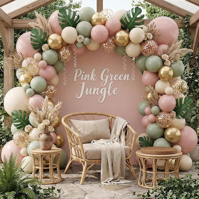 Biapian Sage Green Pink Balloons, 12 Inch Pink and Green Balloons - Image 6