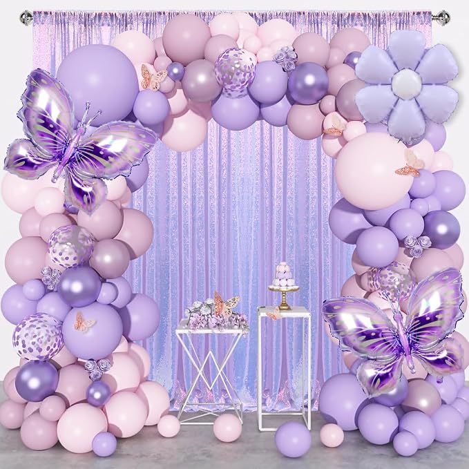 2×8FT-2PCS Mermaid Purple Sequin Backdrop Curtains Panels, Photography Backdrop - Image 2
