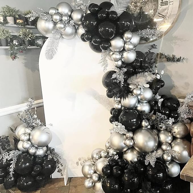 Black and Silver Balloons Arch Kit, 18 12 10 5 inch, Graduation, Anniversary - Image 5
