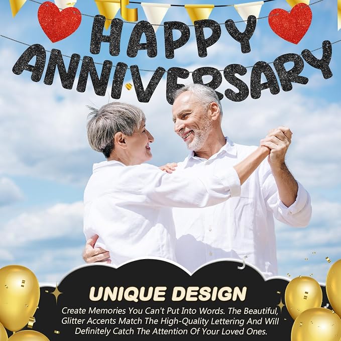 Fulmoon Happy Anniversary Banner Glitter Happy Anniversary Decorations Wedding - Image 5