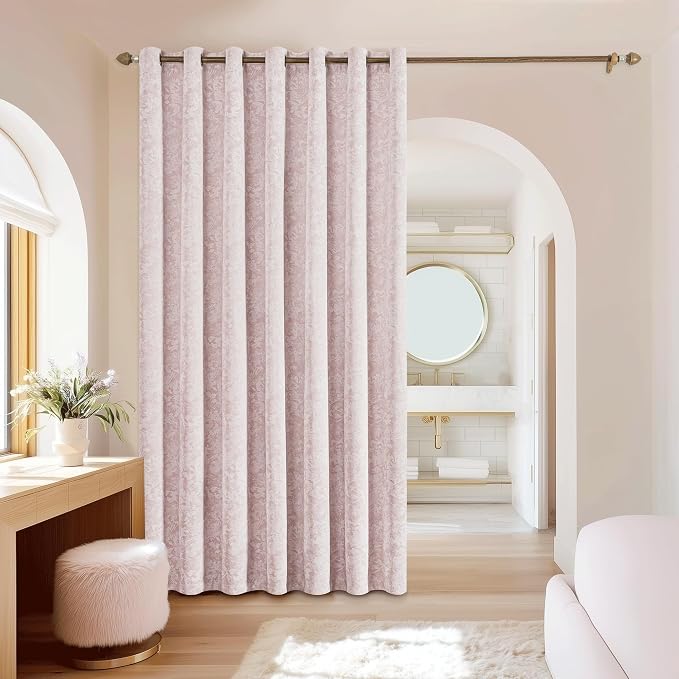 Beauoop Pink Floral Jacquard Blackout Sliding Door Curtains 100x84 1 Set | - Image 5