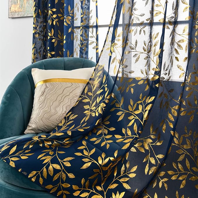 Sutuo Home Navy Blue Sheer Curtains 96 Inches Long 2 Panels Set, Privacy Window by SutuoHome