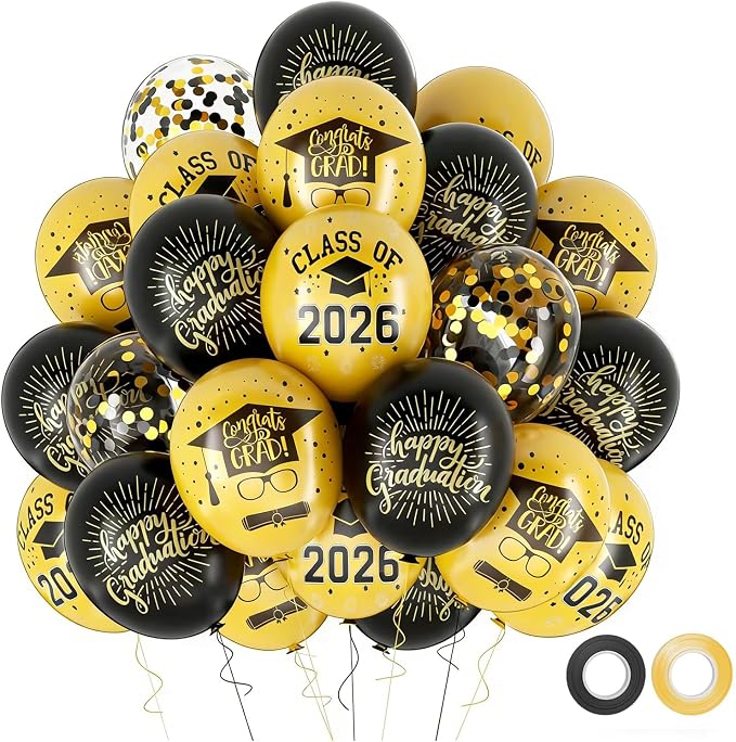 Graduation Party Decorations Balloons 50Pcs 12 Inch Black Gold Balloons Class by Qmraercu
