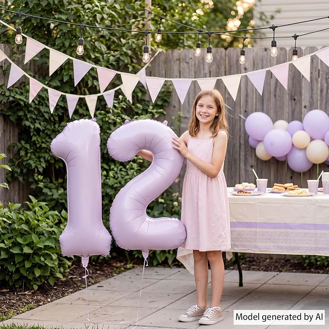 Cream Purple Number 12 Balloon 40 Inch, Foil Digits - Image 2