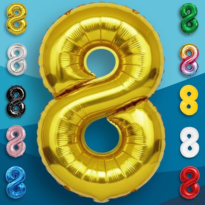 Gold Number Balloon 8 Mylar Foil Balloons 40 inch - Image 3