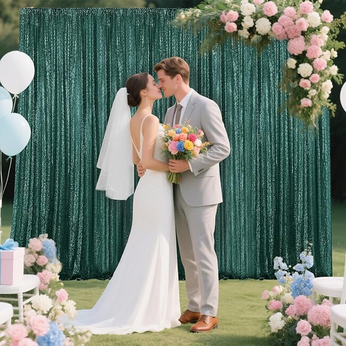 Dark Green Sequin Backdrop Curtain 4 Pieces 2FTx8FT Glitter Photography Backdrop for Party Wedding Birthday Christmas Decorations