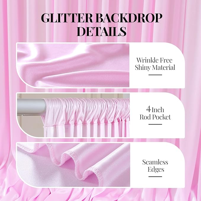 10x10ft Pink Glitter Backdrop Curtain - Image 2