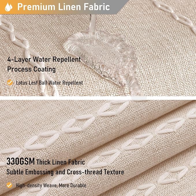 48 x 72 Boho Linen Heavy Duty Cloth Shower Curtain Set, Tan/Taupe | Stall Size - Image 4