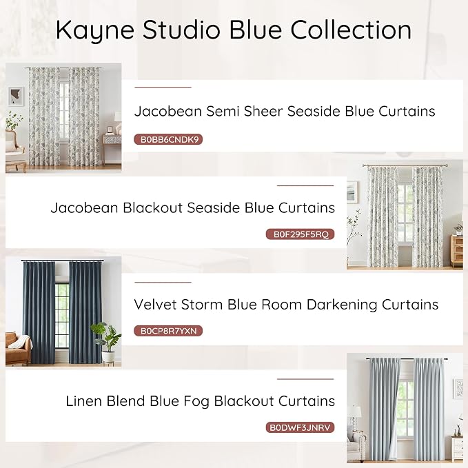 Kayne Studio Blue Grey Floral Botanical Rod Pocket Semi Sheer Curtains 95"L | - Image 8