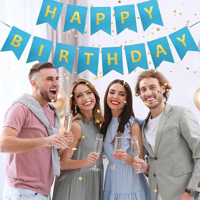 Clabby Glitter Blue Happy Birthday Banner - Image 6